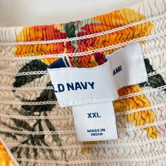 Old Navy Floral Ruffle Smocked Neutral Boho Lined Tropical Dress Size 2XL- b87 - Picture 10 of 16